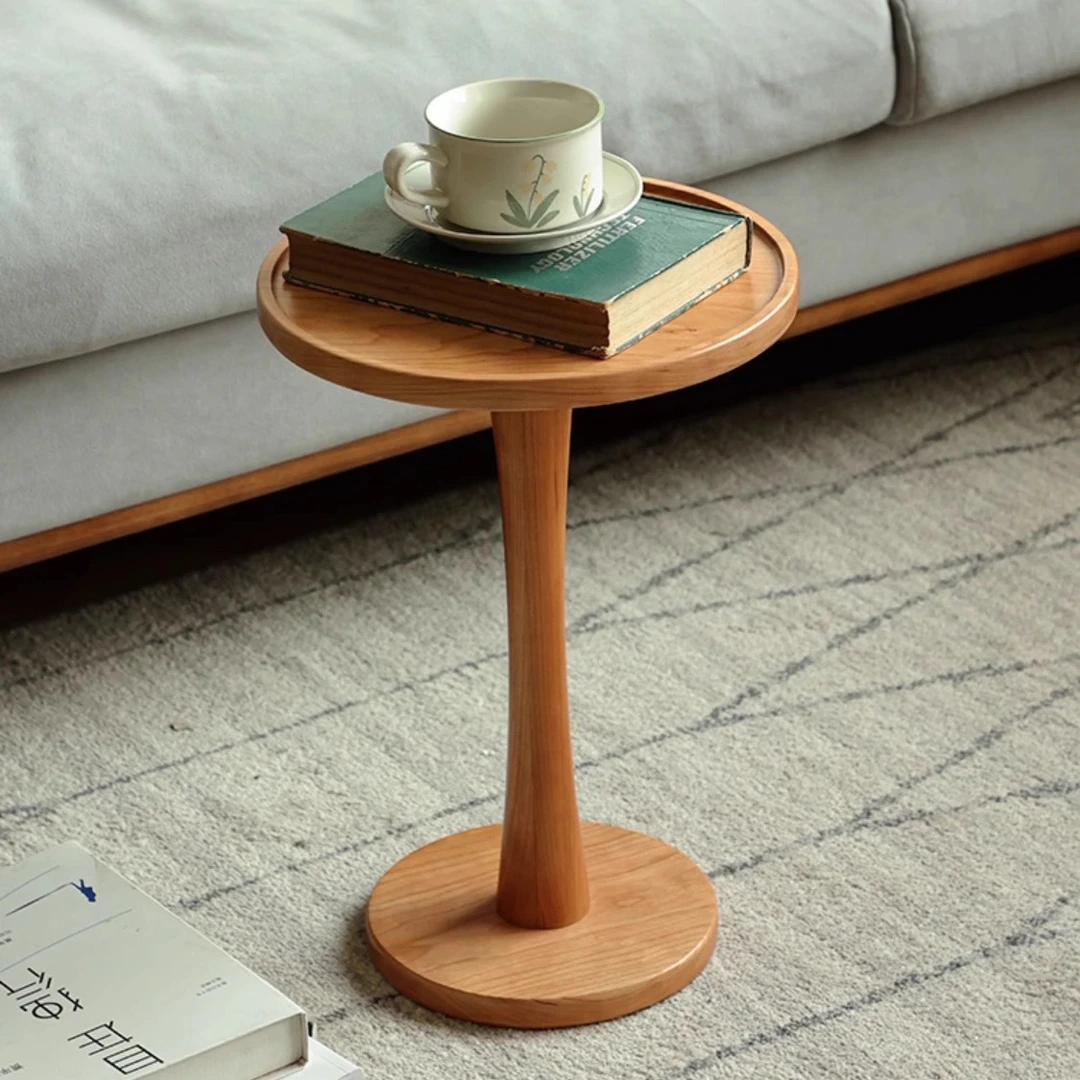 樱桃木小型替代置物架床头柜简约创意圆形沙发茶几极窄边几桌子