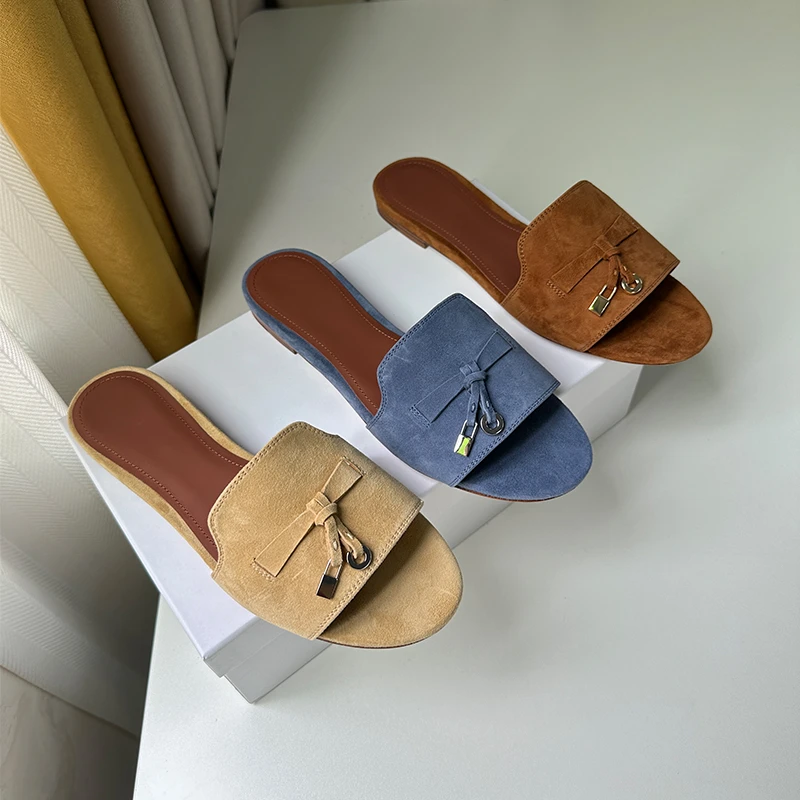 真皮半拖春夏新款休闲女士凉拖高级感一脚蹬懒人鞋子露趾平底拖鞋