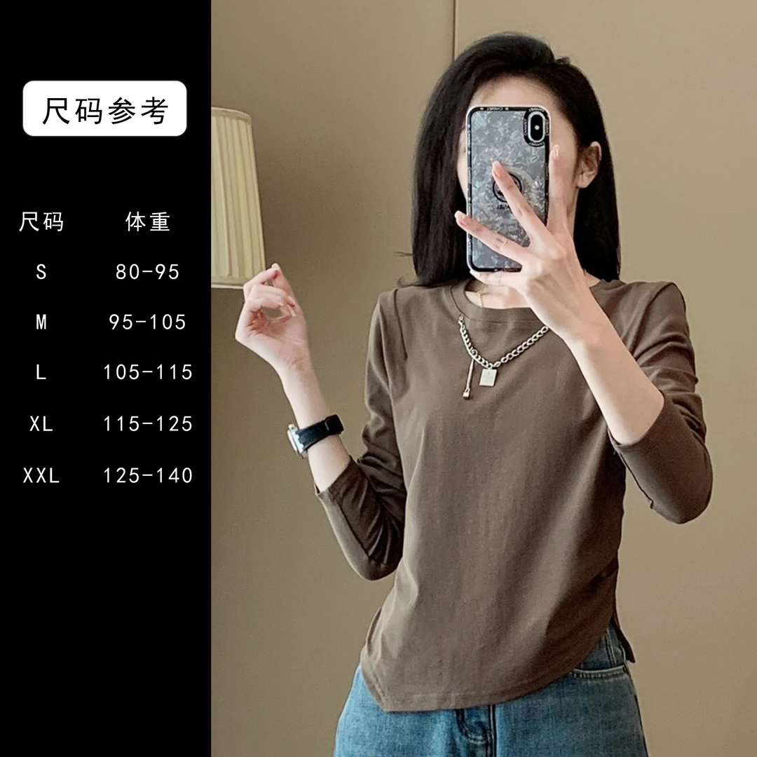 G-122-上衣2023年秋季新款时尚链条不规则修身打底长袖T恤NC2080A