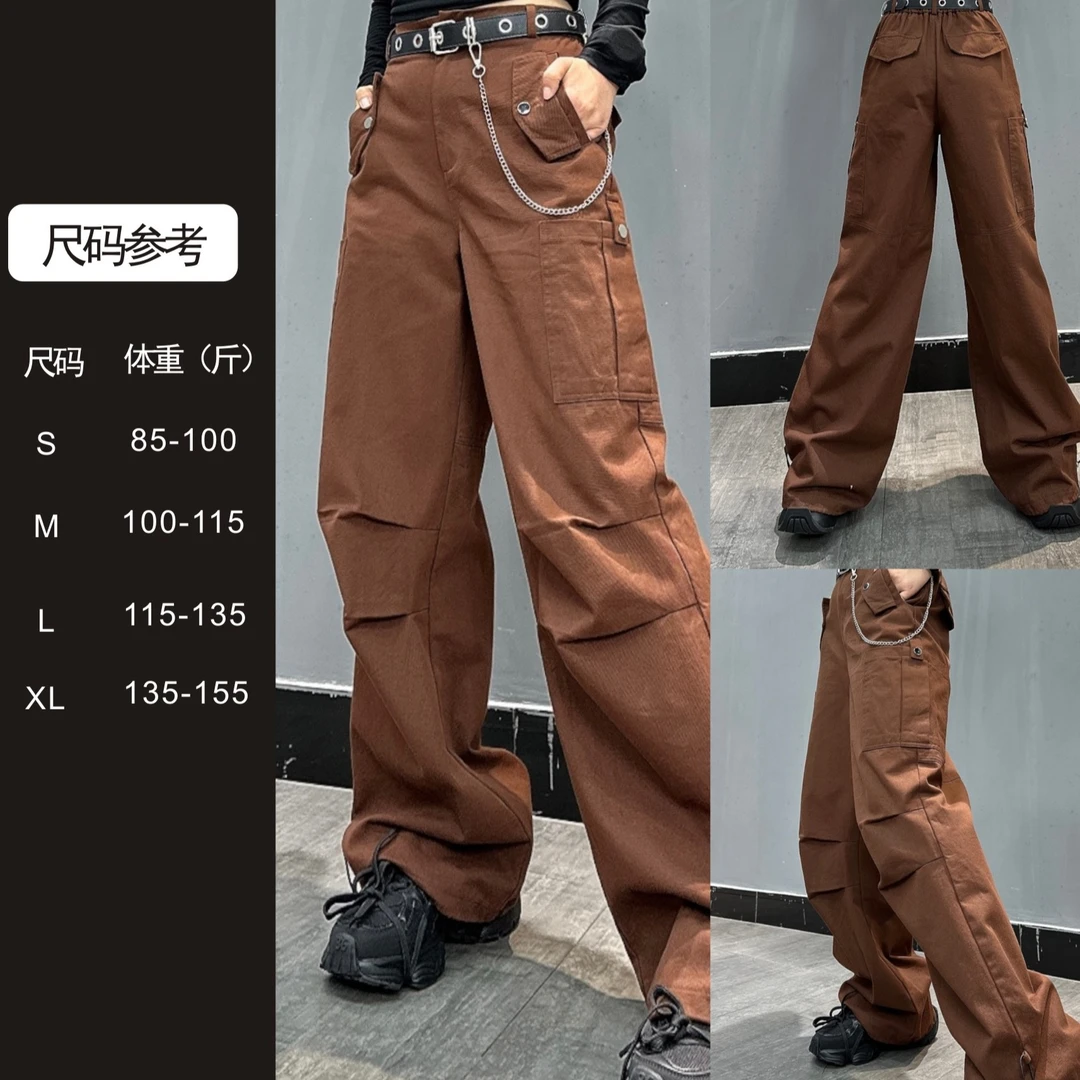 E-183-裤子2023新款简约宽松阔腿高腰显瘦工装休闲裤XL999