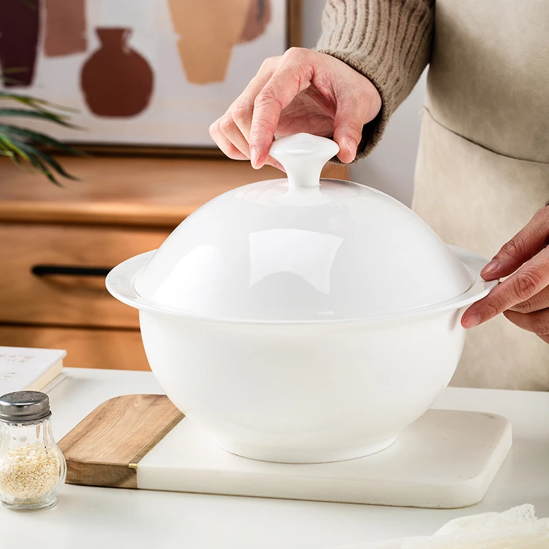带盖子品锅汤碗大汤锅水煮鱼盆家用防烫带送大汤勺骨瓷餐具