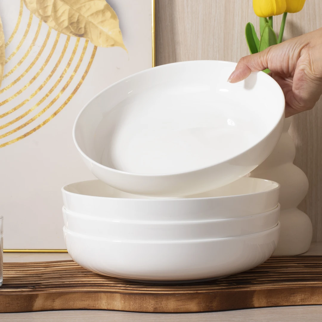 优质纯白无铅骨陶瓷汤盘子大号窝盘家用高档大碗烤箱酒店菜碗