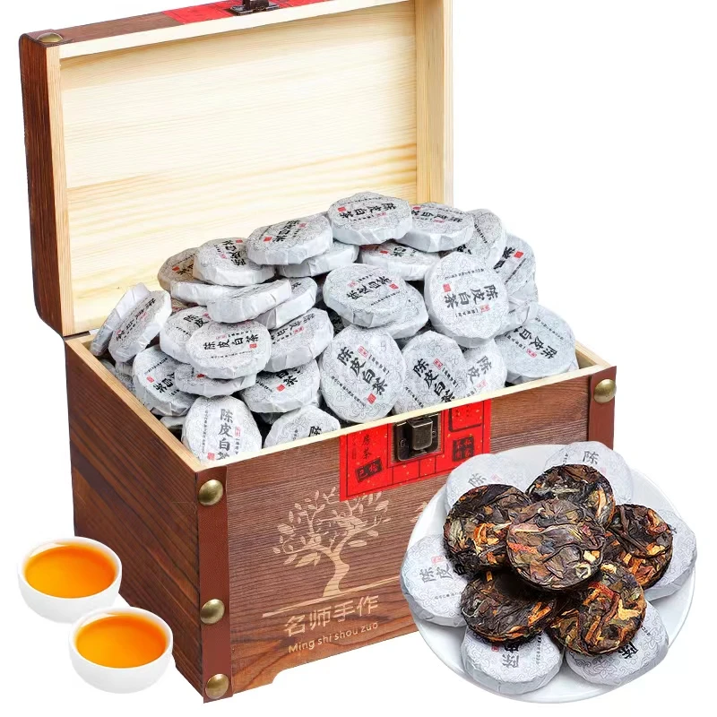 匠界陈皮白茶500g/箱茶叶正宗新会小茶饼干寿眉茶叶木箱礼盒装