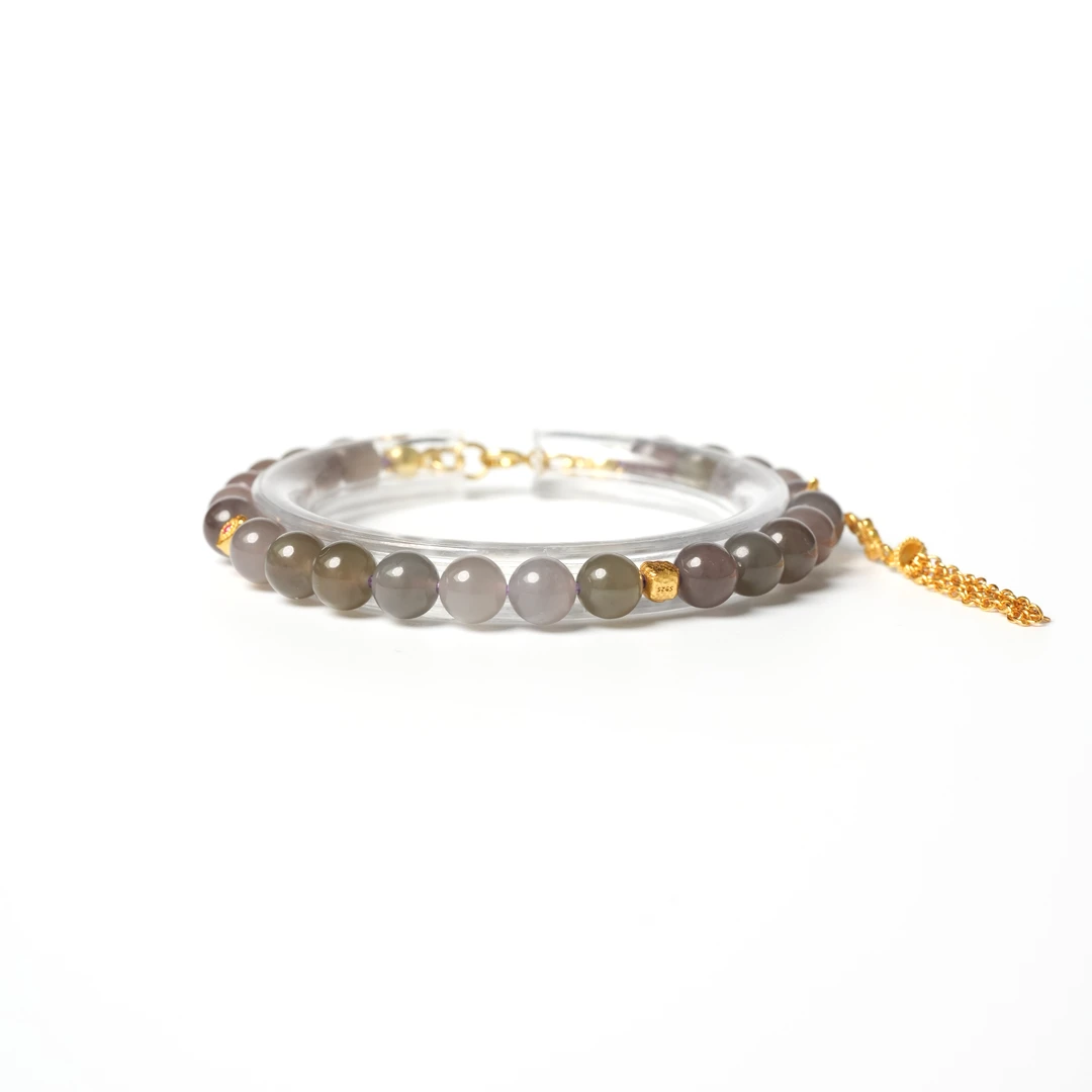 【沉烟】紫气东来系列6mm天然和田玉手链女中式渐变单圈多样性发一