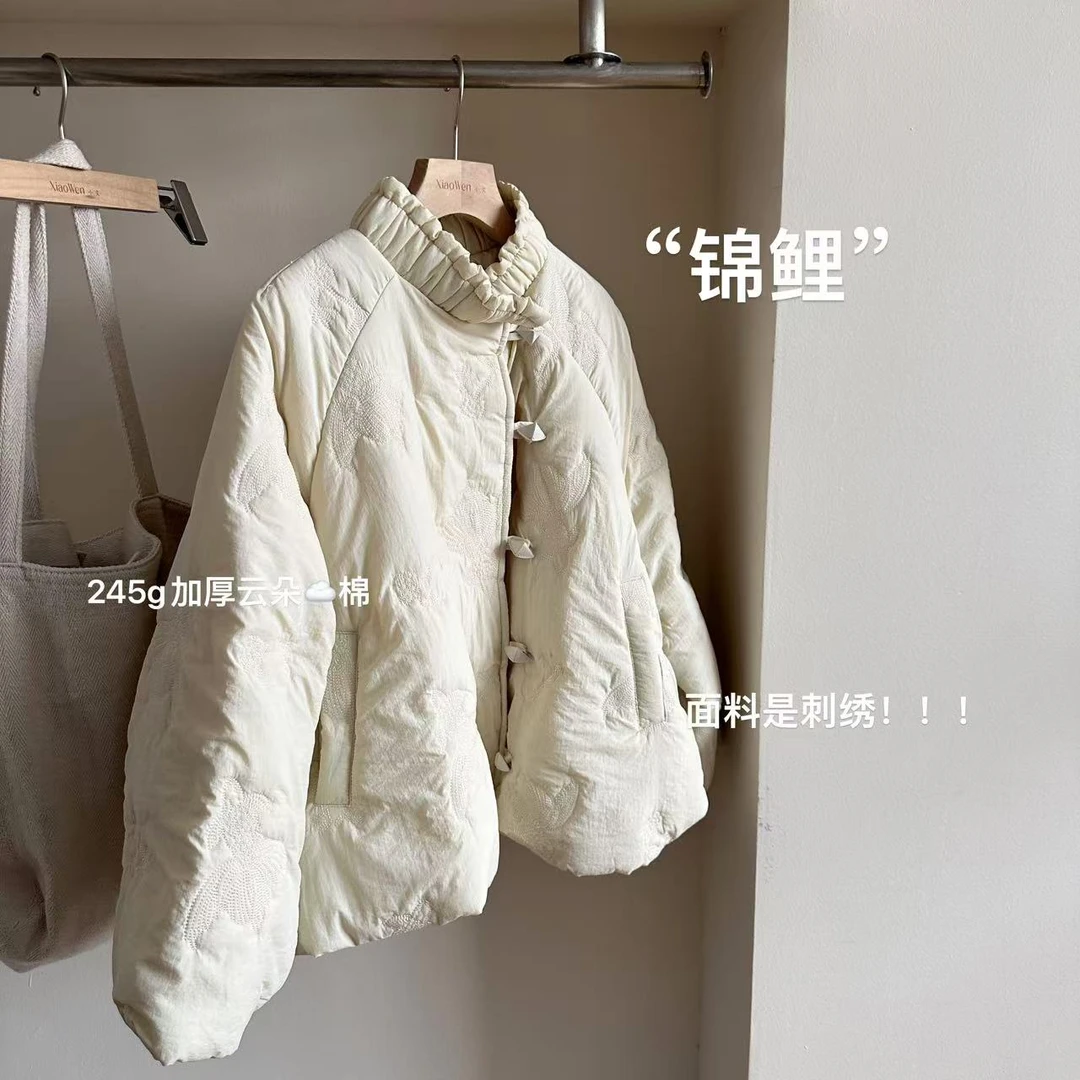 小文姐 W0766-‘锦鲤’新中式棉服复古文艺外套国风保暖棉袄上衣