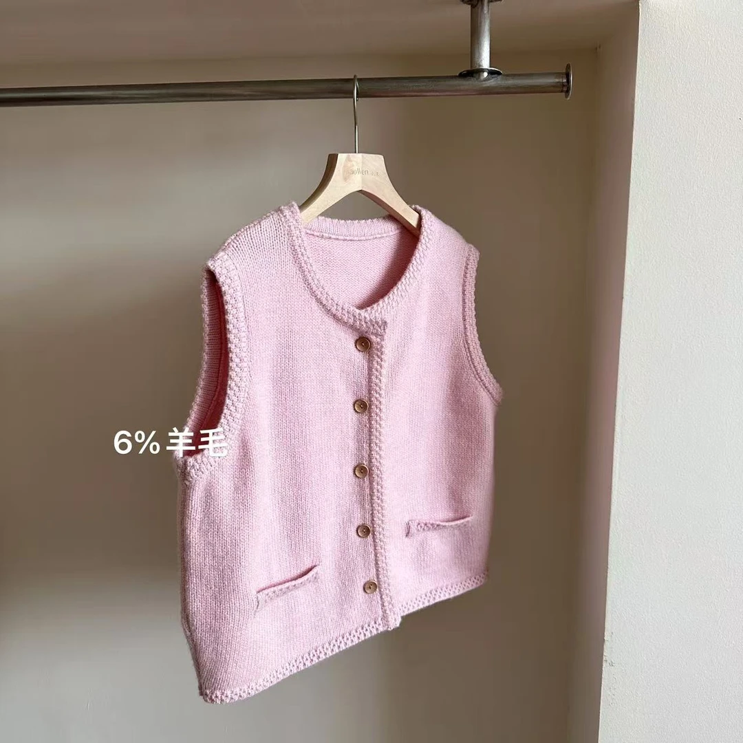 小文姐 W0918-冬季复古无袖马甲小个子洋气针织衫毛衣上衣女