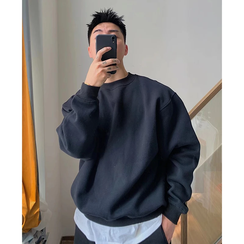 美式街头圆领卫衣男款cityboy简约纯色秋冬基础款休闲宽松ins上衣
