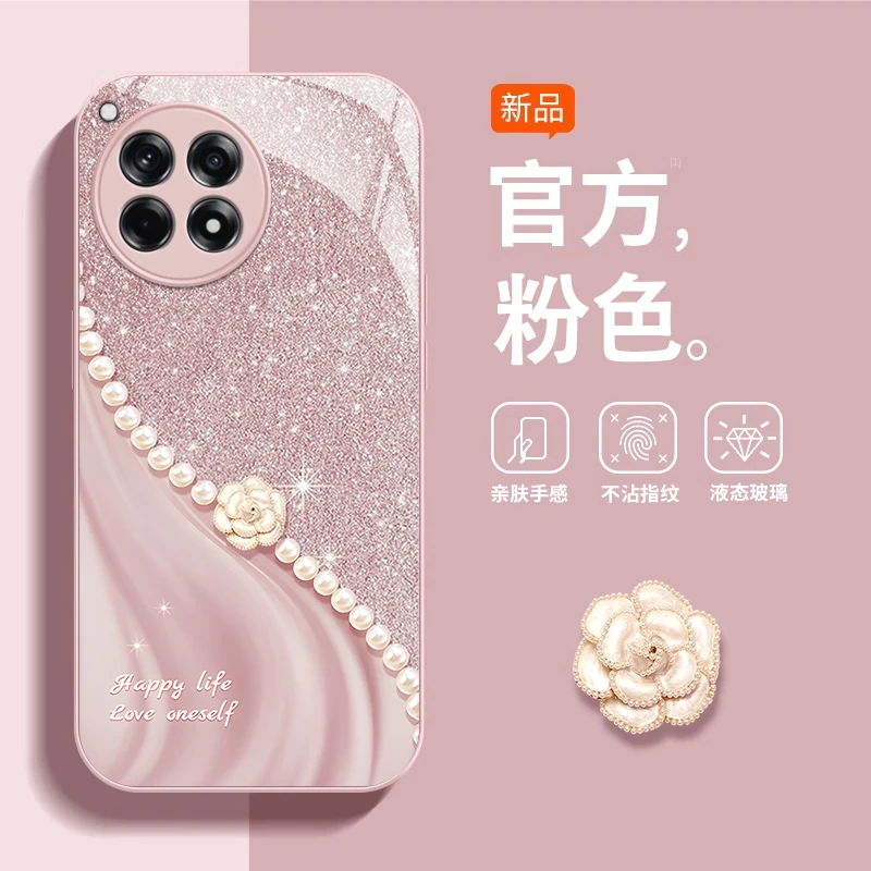 适用一加ACE3V手机壳新款玻璃全包ace2Pro珍珠山茶花一加12奢华in