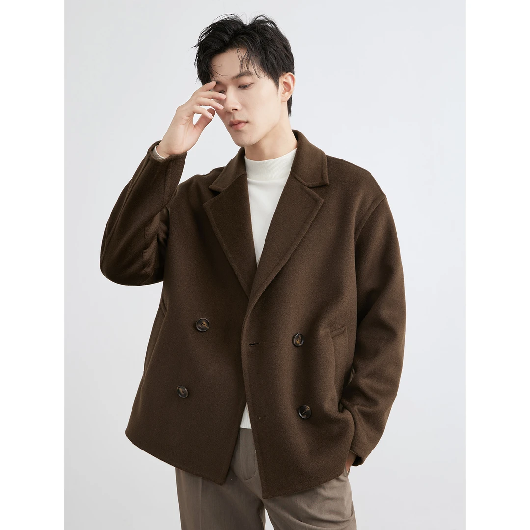 【琥珀流光-短款】羊毛秋冬男士夹克百搭双面呢毛呢呢子男外套5003