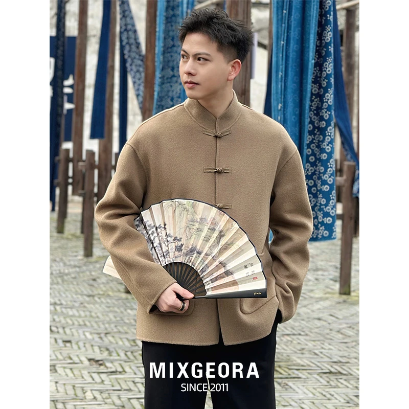 【东方美学】羊毛大衣秋冬中式民族风古风中国风男盘扣立领毛呢D002