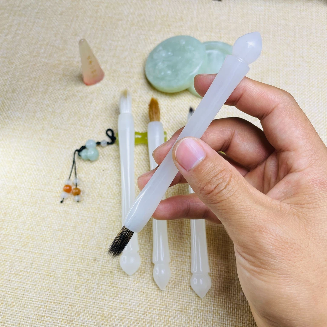 钰澜斋 纯天然白玉小短杆毛笔 小楷口径 轻巧方便书法小白初学者