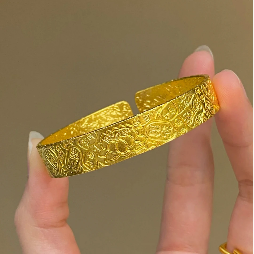 足银手镯 外包金开口吉言手镯时尚传承女款