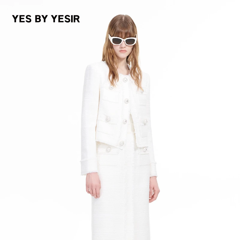 叶谦原创设计早春新款白玫瑰千金小香风短款外套YDFLC11116