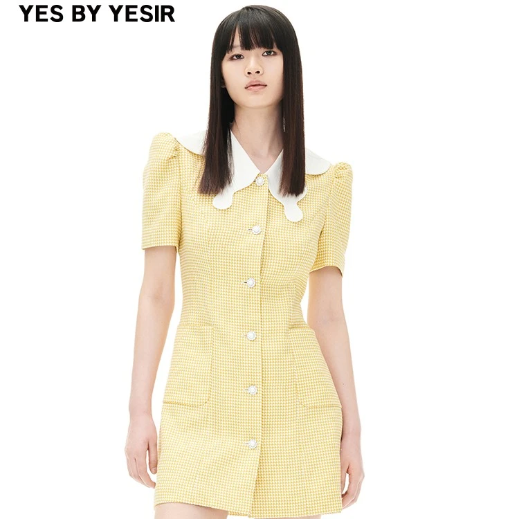 YES BY YESIR叶谦原创设计师蝶领马甲连衣裙女小香风显瘦修身气质