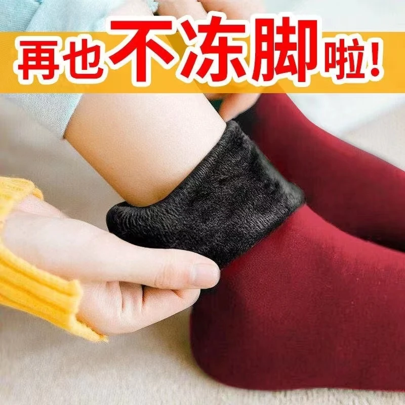 女士加绒加厚中筒雪地毛圈袜10双(颜色随机)