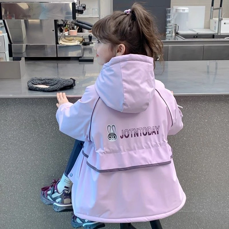 女童棉衣外套2024新款儿童洋气女孩冬季冲锋衣加绒加厚卡通派克服