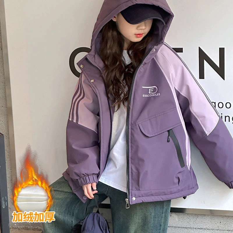 女童加绒棉服派克服外套2024新款爆款冬季中大童女孩加厚棉衣棉袄