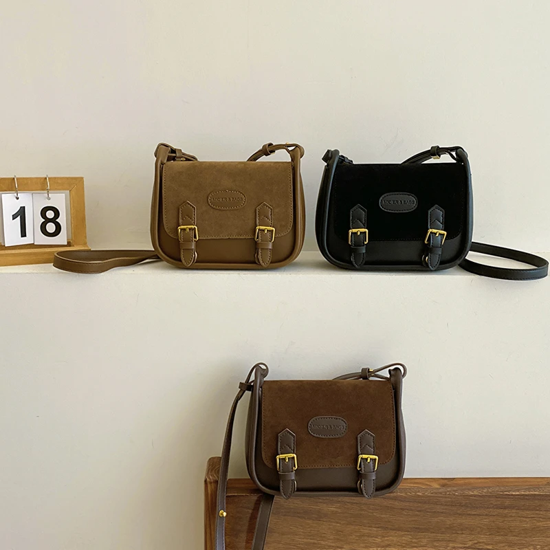 复古简约高级小方包女2023秋冬新款磨砂拼接单肩包小众潮流斜挎包