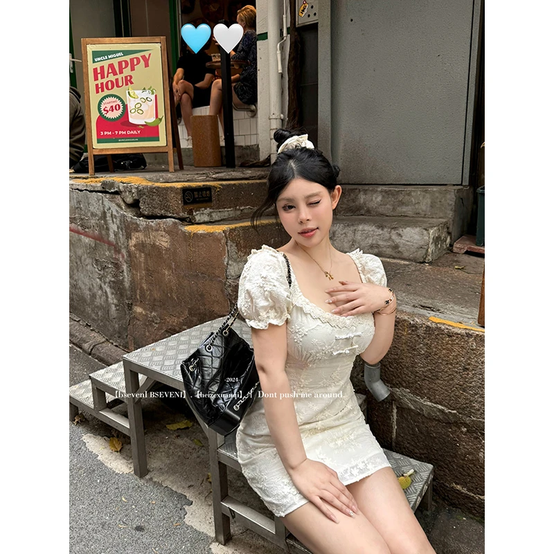 【现货链接】黑泽玄七微胖mm新款方领收腰显瘦新中式a字长短连衣裙