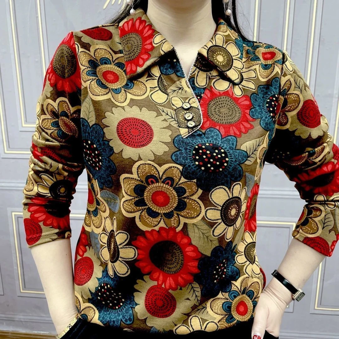 妈妈装秋季中老年小衫T恤上衣女40到50岁60中年女装打底衫大码