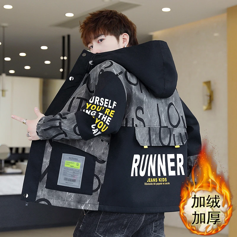 香港轻奢13初高中学生秋冬装外套14大童加绒加厚夹克15青少年男孩