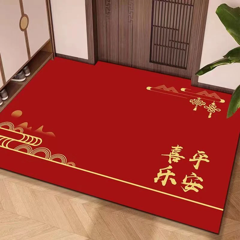 硅藻泥地垫红色喜庆入户门垫新年结婚用玄关进户门地毯吸水超防滑