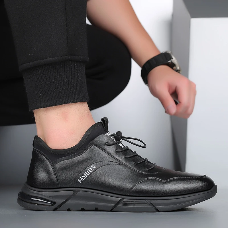 男鞋秋季内增高潮鞋子男士休闲皮鞋韩版加绒运动鞋潮流