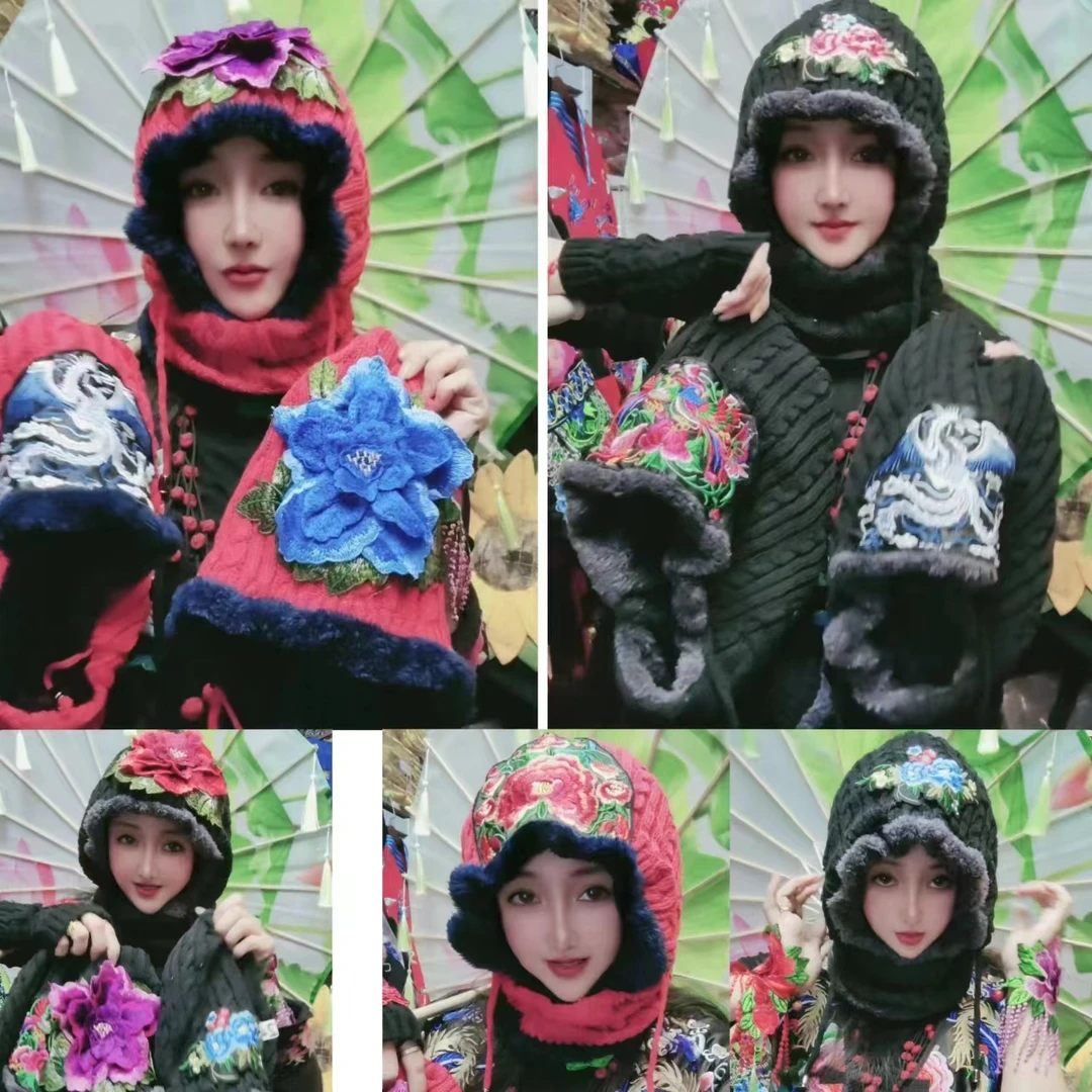 冬款帽子围巾连体加绒一体