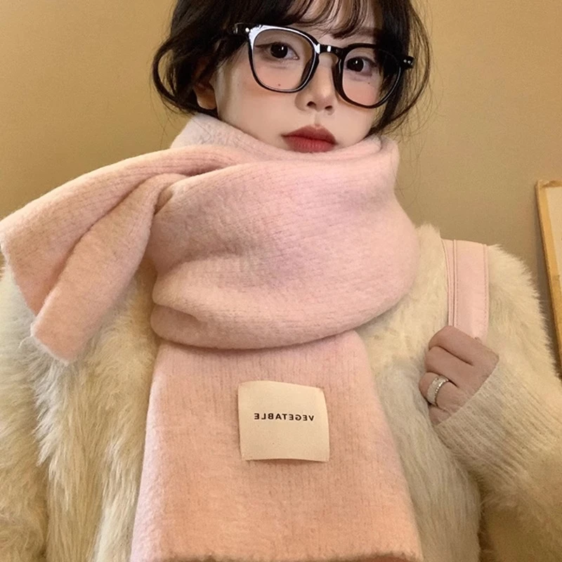 2024新款围巾女冬季韩版百搭纯色毛线围脖学生秋冬天保暖加厚柔软