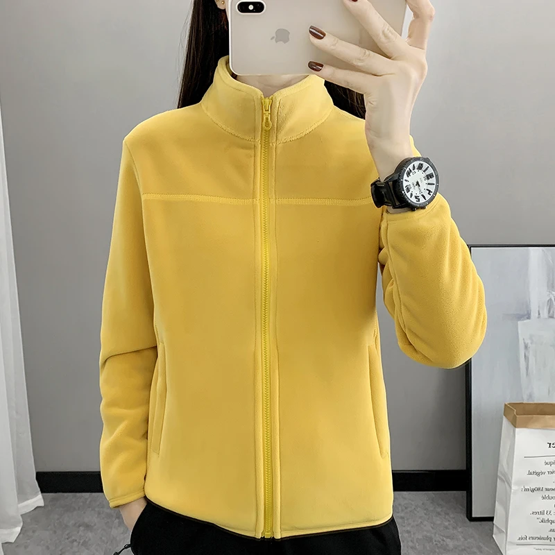 秋冬户外摇粒绒外套加绒女士休闲绒衣立领加厚开衫运动保暖卫衣