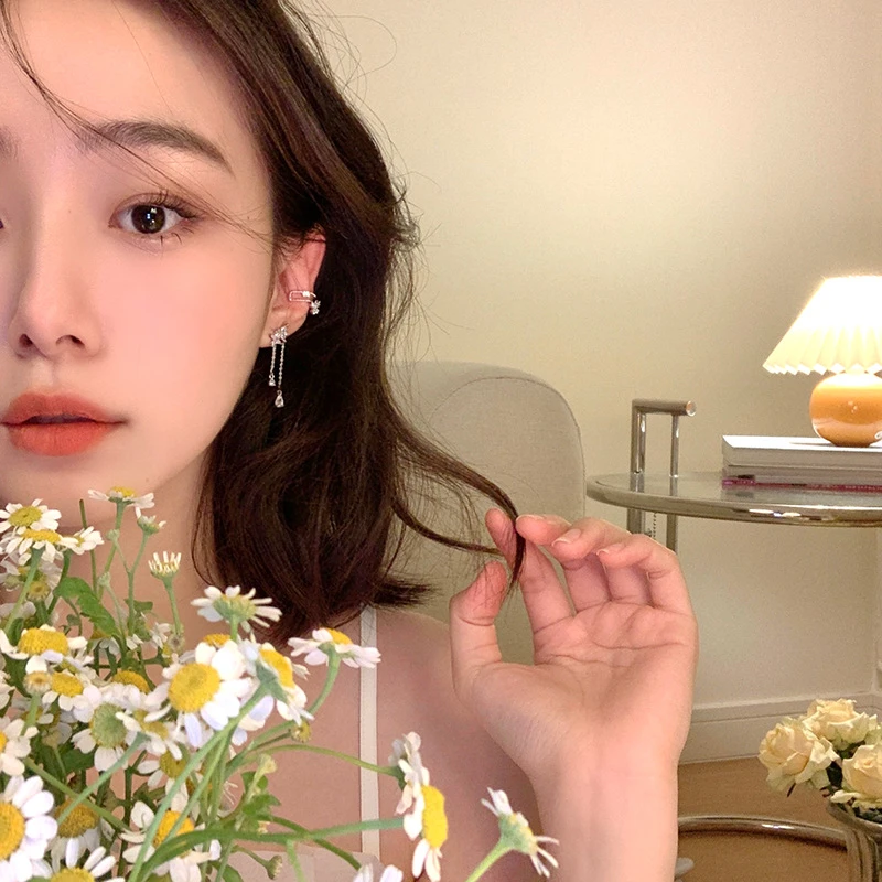 合金耳饰 925银针流苏花朵耳环女设计感轻奢耳钉耳骨夹无耳洞耳夹