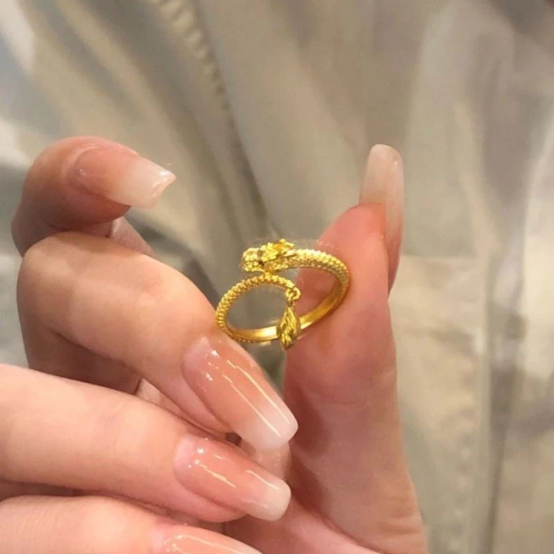 铜合金戒指 神龙摆尾戒指男女款转乾坤龙开口可调节指环小众设计