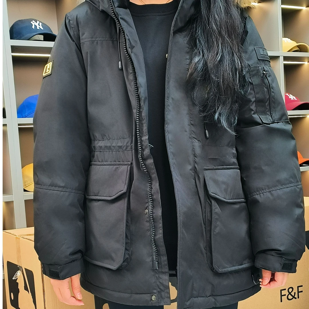 PANDALLAN联名款休闲时尚情侣款中长厚款外套连帽保暖冬季