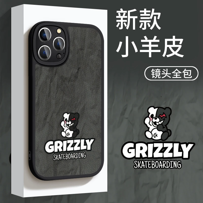 适用苹果华为OPPOVIVO小米潮流百搭时尚防摔小熊手机壳皮纹yp3001