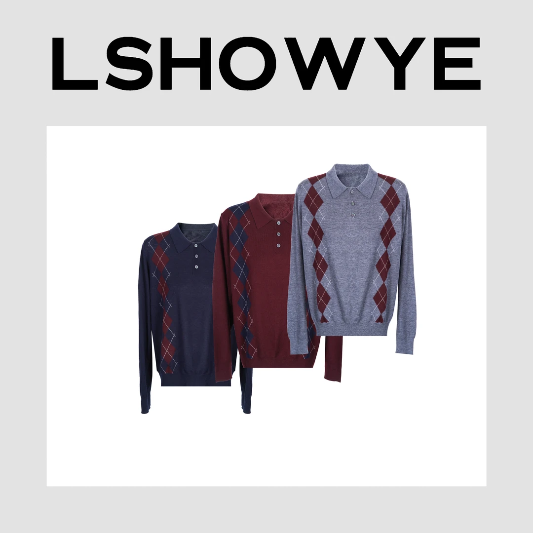 LSHOWYE｜ 设计师款小众穿搭老钱风POLO领菱形格针织打底衫 9993