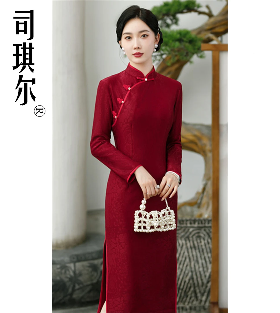 Y788改良版中国风旗袍裙显瘦盘扣小个子红色婚礼婚宴喜婆婆喜妈妈
