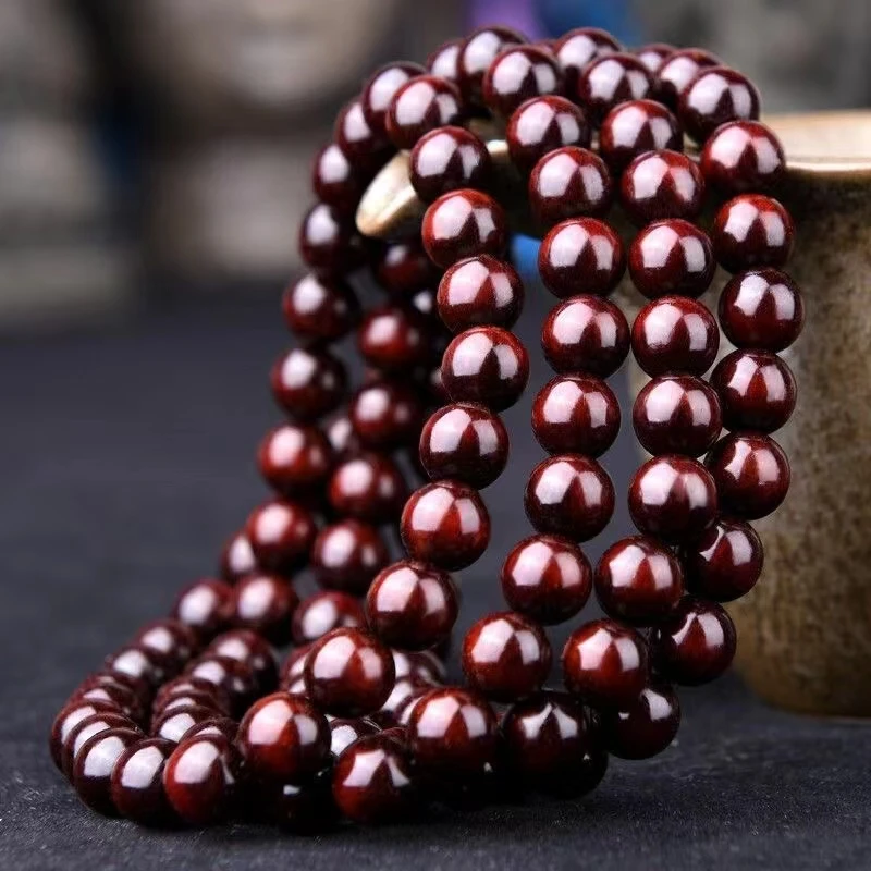 108粒正宗印度小叶紫檀高密度老料金星佛珠手串108粒男女通用