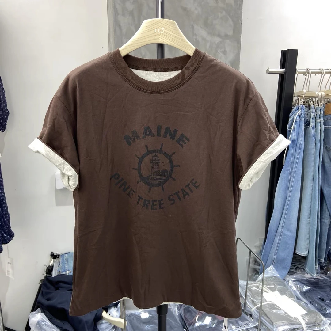 依家2853欧货短袖t恤女秋宽松设计感两面穿小众美式复古辣妹上衣