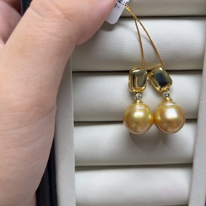 海水珍珠漏金巴耳钉11/12m m银S925镶嵌