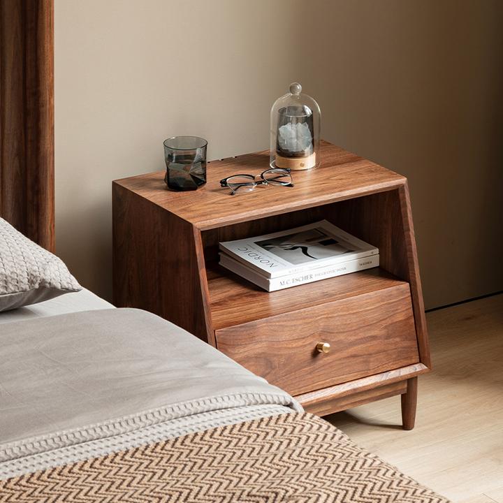 现代床头柜黑胡桃木轻奢床边柜简约小型柜子卧室收纳北欧储物柜窄