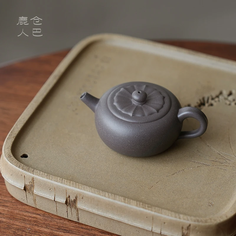仓巴鹿人 莲蒲 宜兴紫砂壶原矿紫泥纯手工制中式茶壶泡茶器120cc