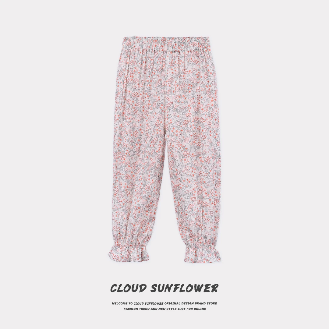 【云朵小葵】女童满印小红花束脚洋气休闲裤660168