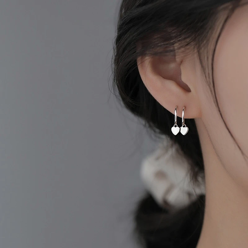 铜合金耳饰 怦然心动~双层爱心耳钉心形耳饰甜酷设计感耳钉女