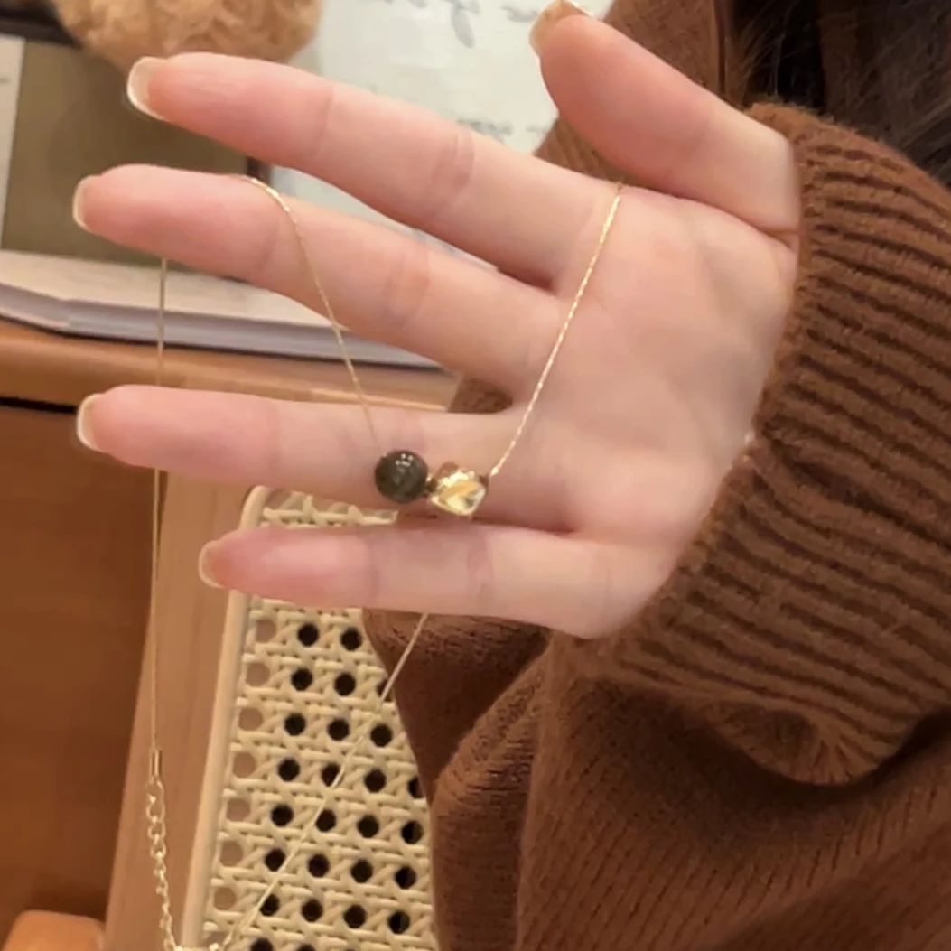 铜合金项链 金色复古几何咖色项链秋冬美拉德风毛衣链锁骨链配饰