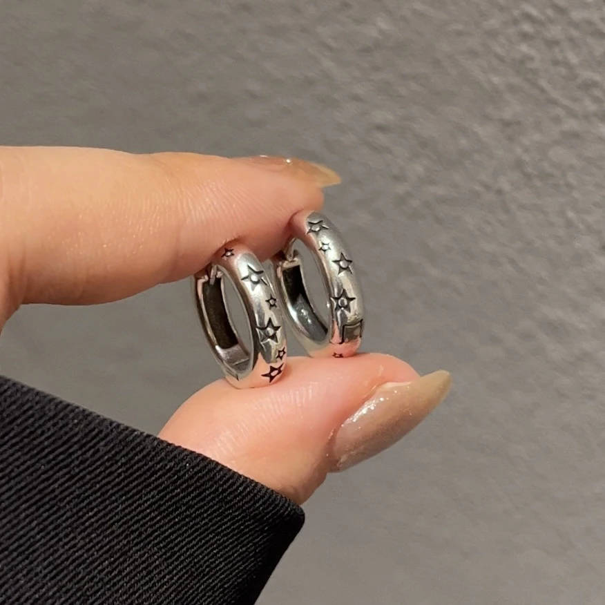 铜合金耳饰 星星耳环小众设计感高级感耳圈美式复古耳钉女耳饰