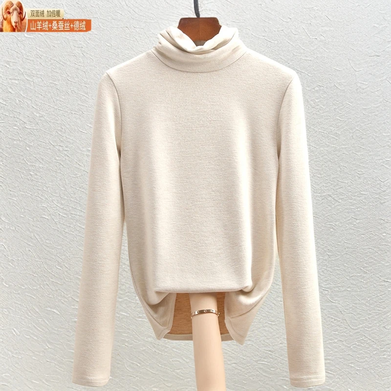 【JW】羊绒蚕丝堆堆领打底衫女2025秋冬新款女装内搭德绒发热保暖衣