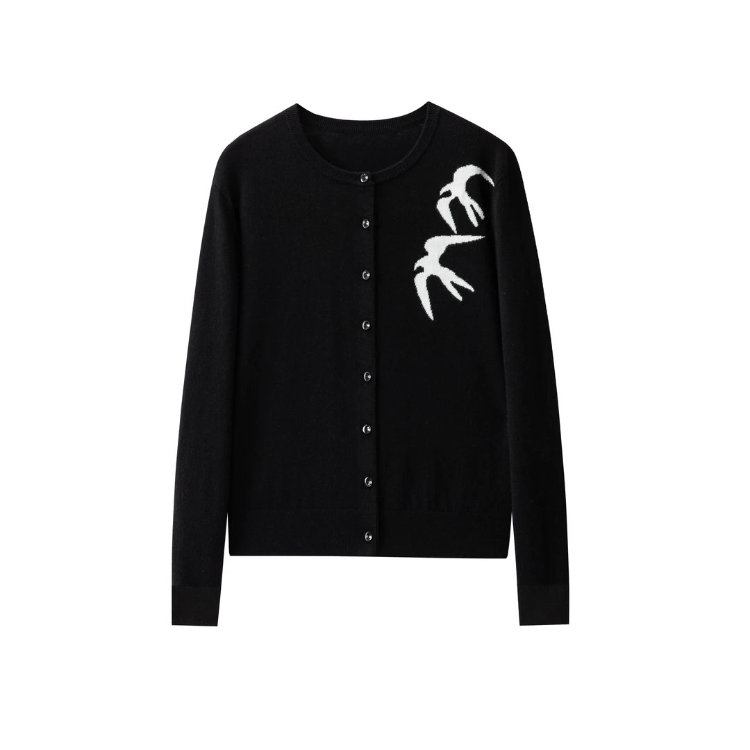 Y84031 轻奢时尚设计师圆领提花开衫燕子款长袖针织衫