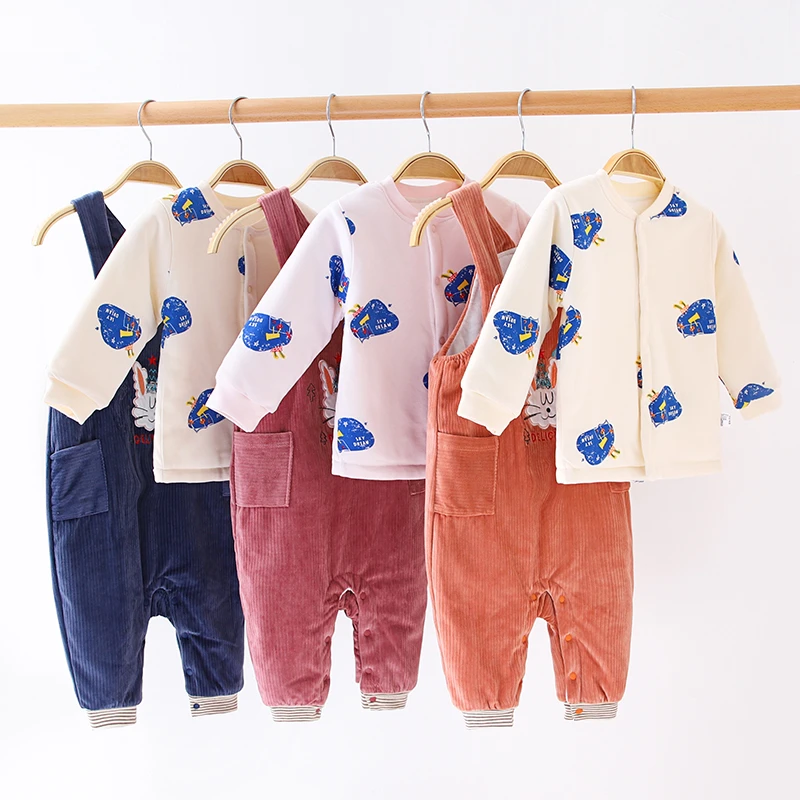 憨豆龙宝宝冬季加棉保暖棉袄儿童背带裤棉服套装520360