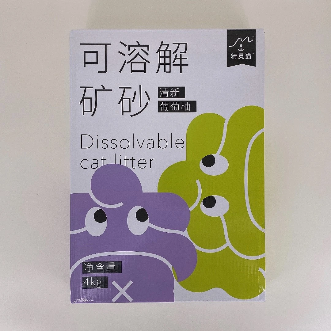 【店】精灵猫可溶解矿石猫砂4kg低尘除臭可溶解吸水结团不沾底