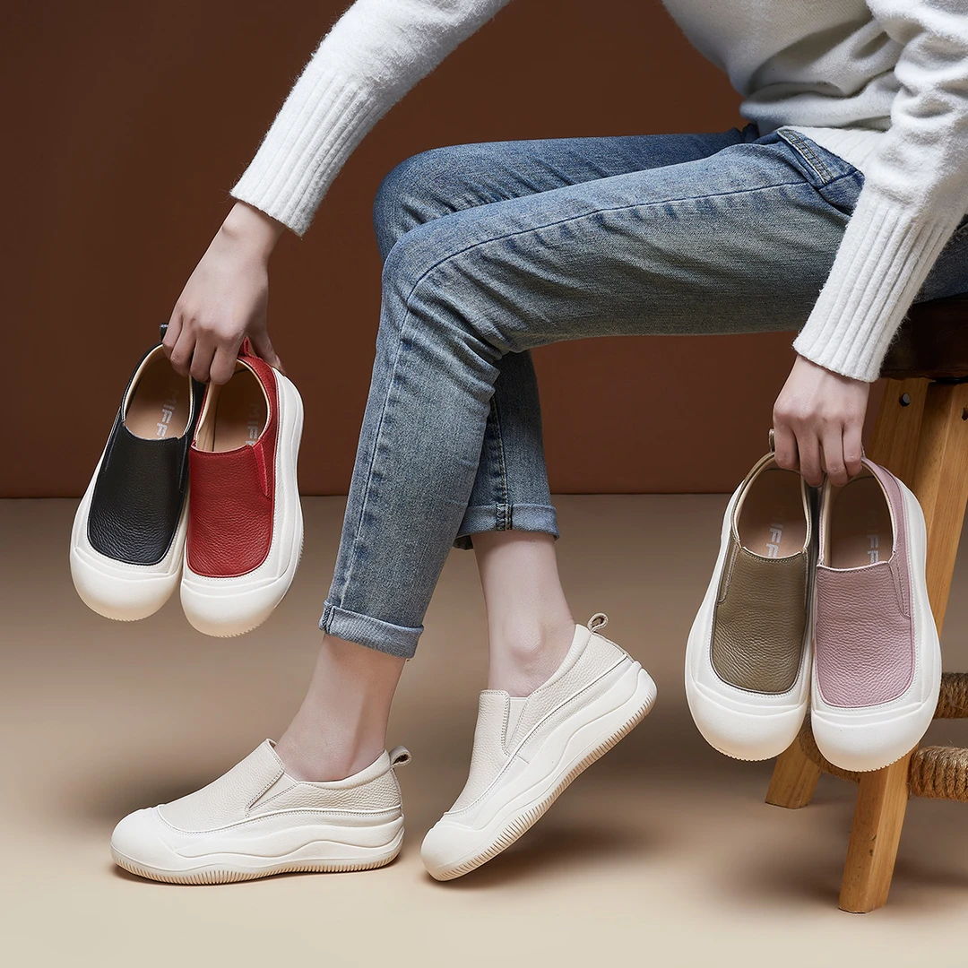 头层牛皮休闲鞋2025新款鞋软底轻便懒人百搭复古真皮厚底女鞋